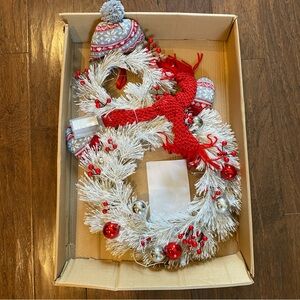 Light Up Snowman Wreath – White & Red – Christmas Holiday Decor